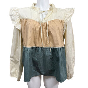 NWT LOVELO Blouse 1XL Cream and Green